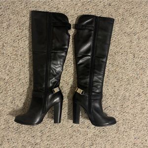 ALDO Black Leather Buckle Knee High Boots